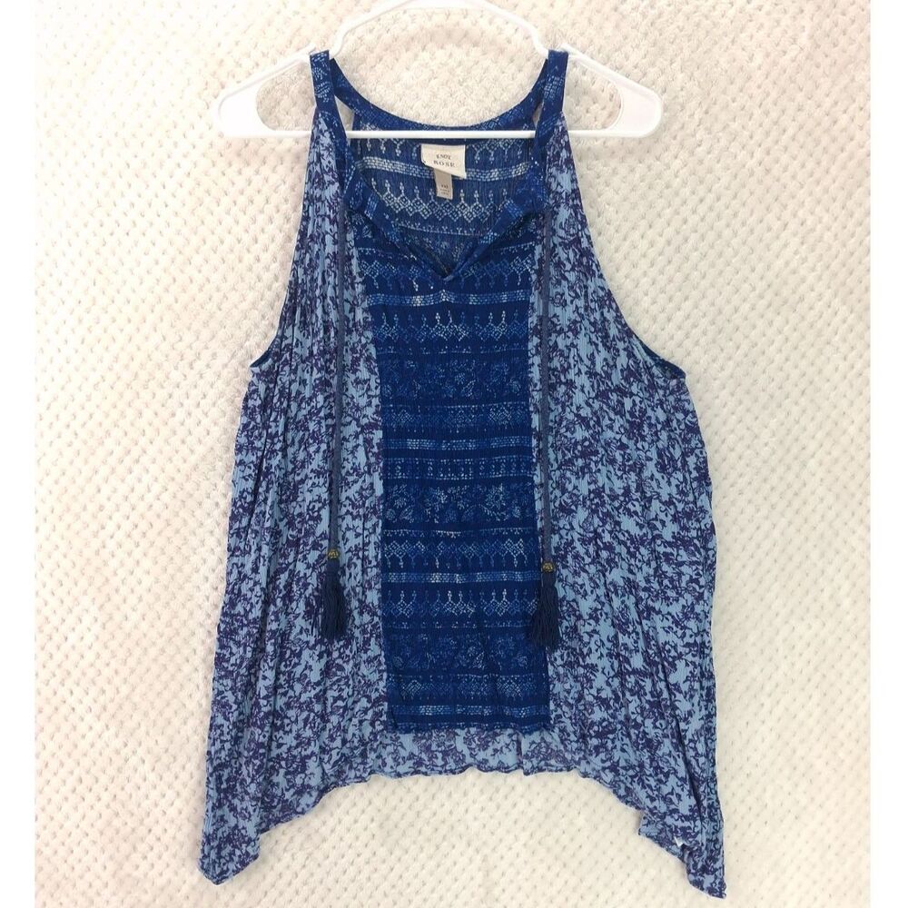 Knox Rose Women's 2XL Blue Bohemian Sleeveless Halter Top